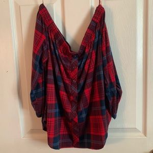 Ambiance off shoulder plaid three quarter sleeve